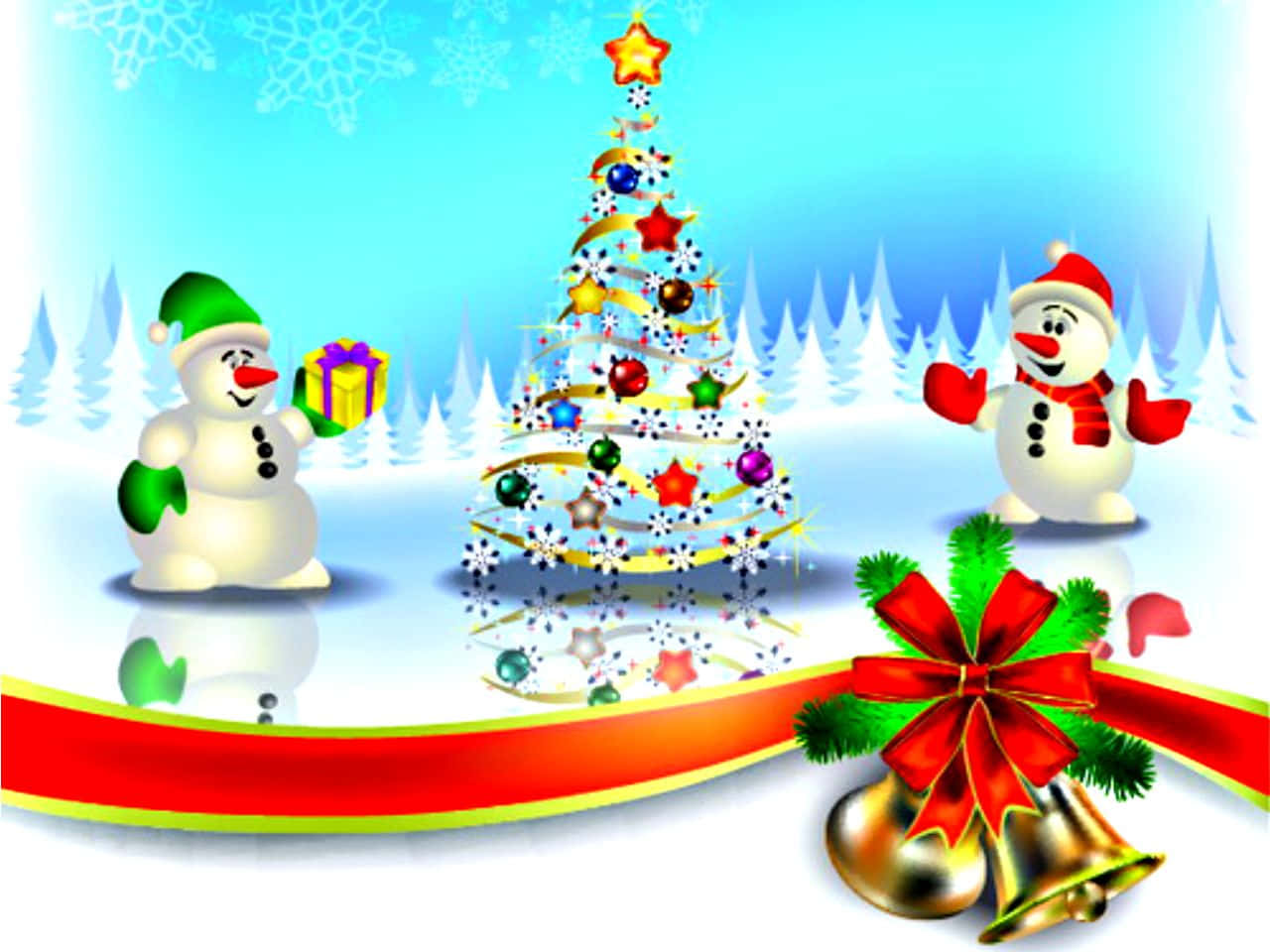 Christmas Snowmen Decorated Tree Background