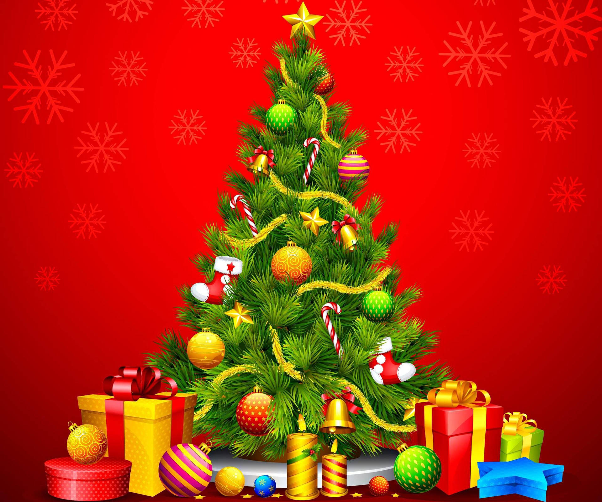 Christmas Tree On Red Background Background