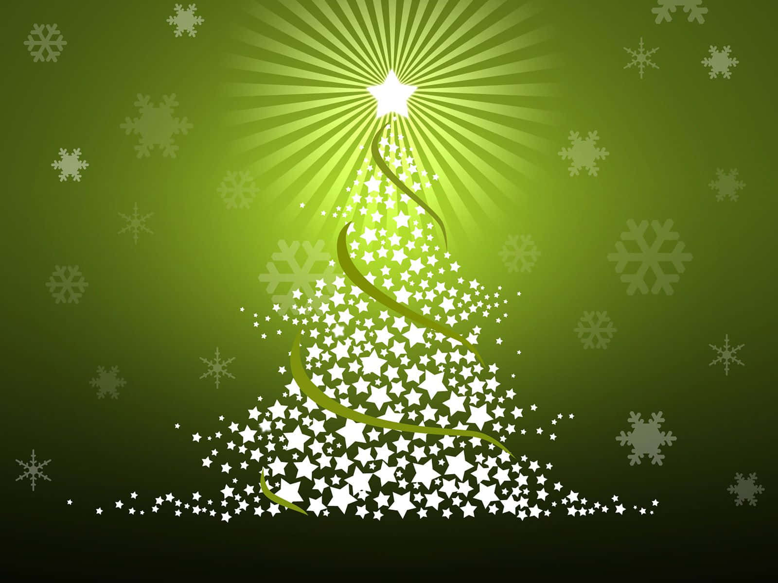 Christmas Tree With Snowflakes On A Green Background Background