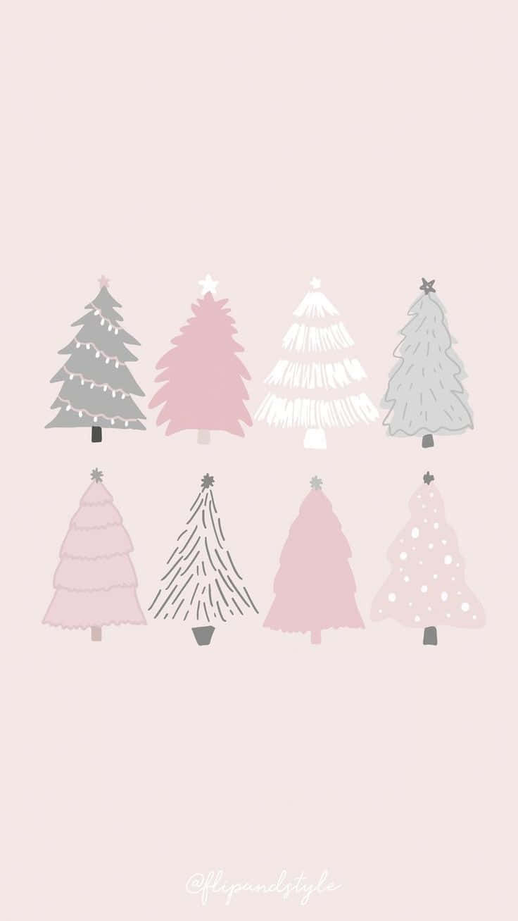 Christmas Trees In Pink And Grey Background