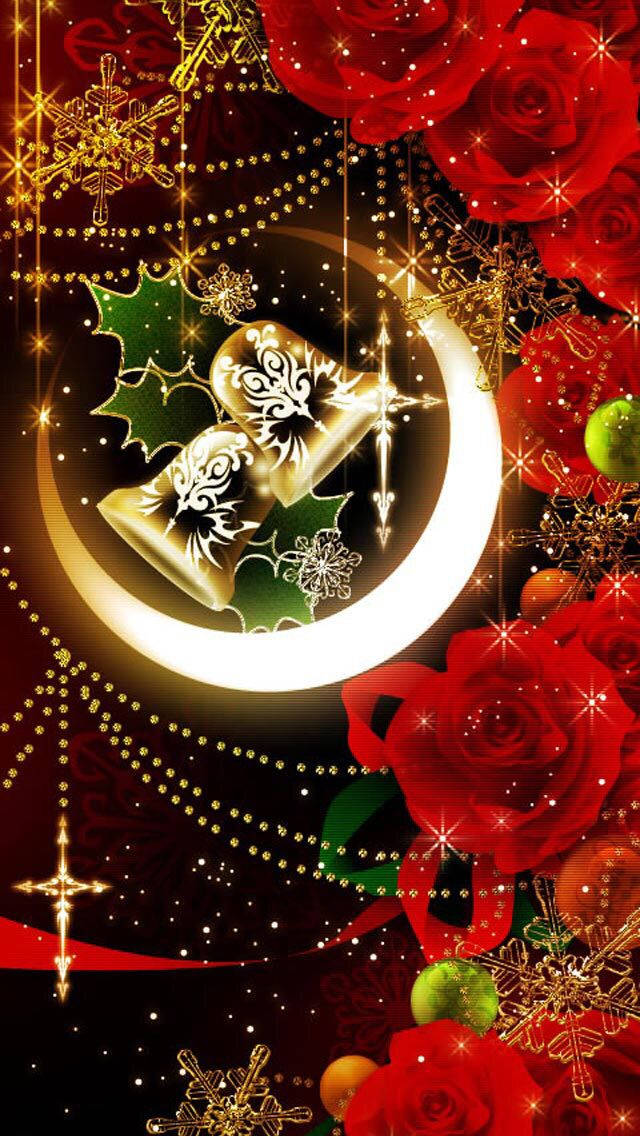 Christmas Wallpapers With Red Roses And Stars Background