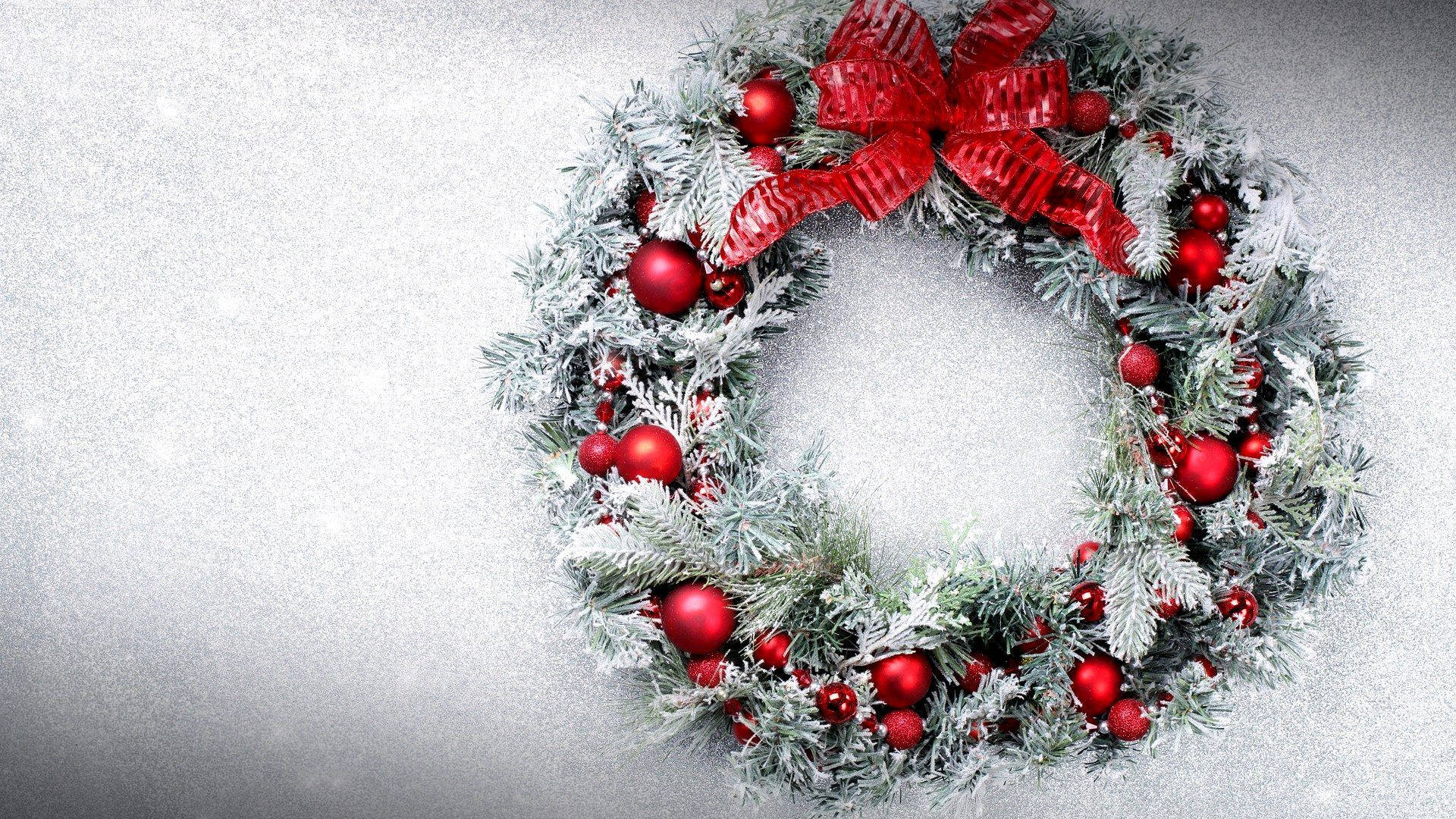 Christmas Wreath In Thick White Snow Background