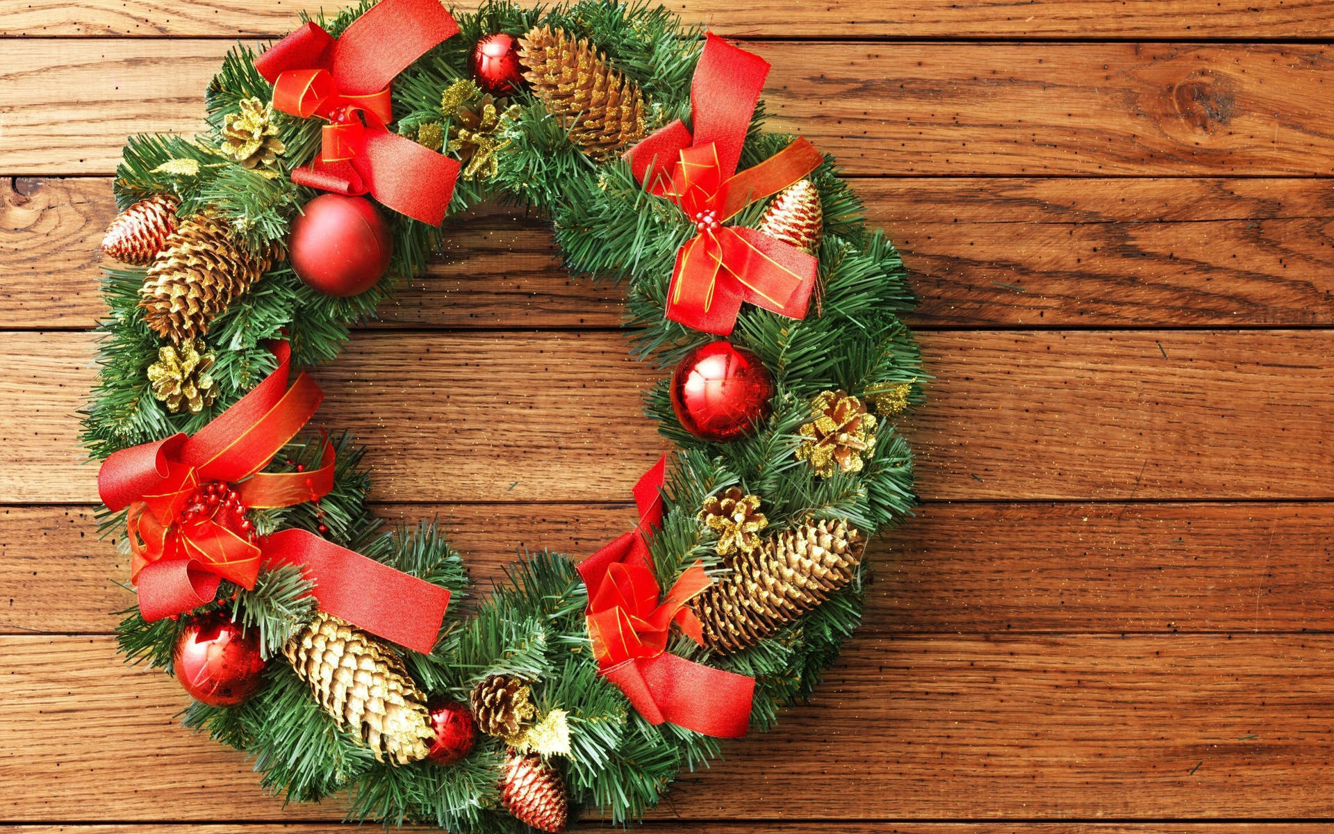 Christmas Wreath On A Wooden Wall