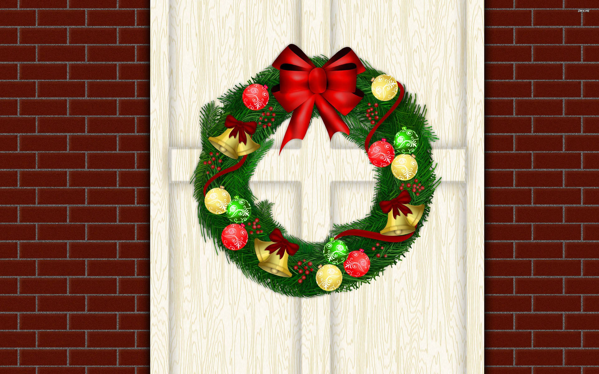 Christmas Wreath On White Door Art