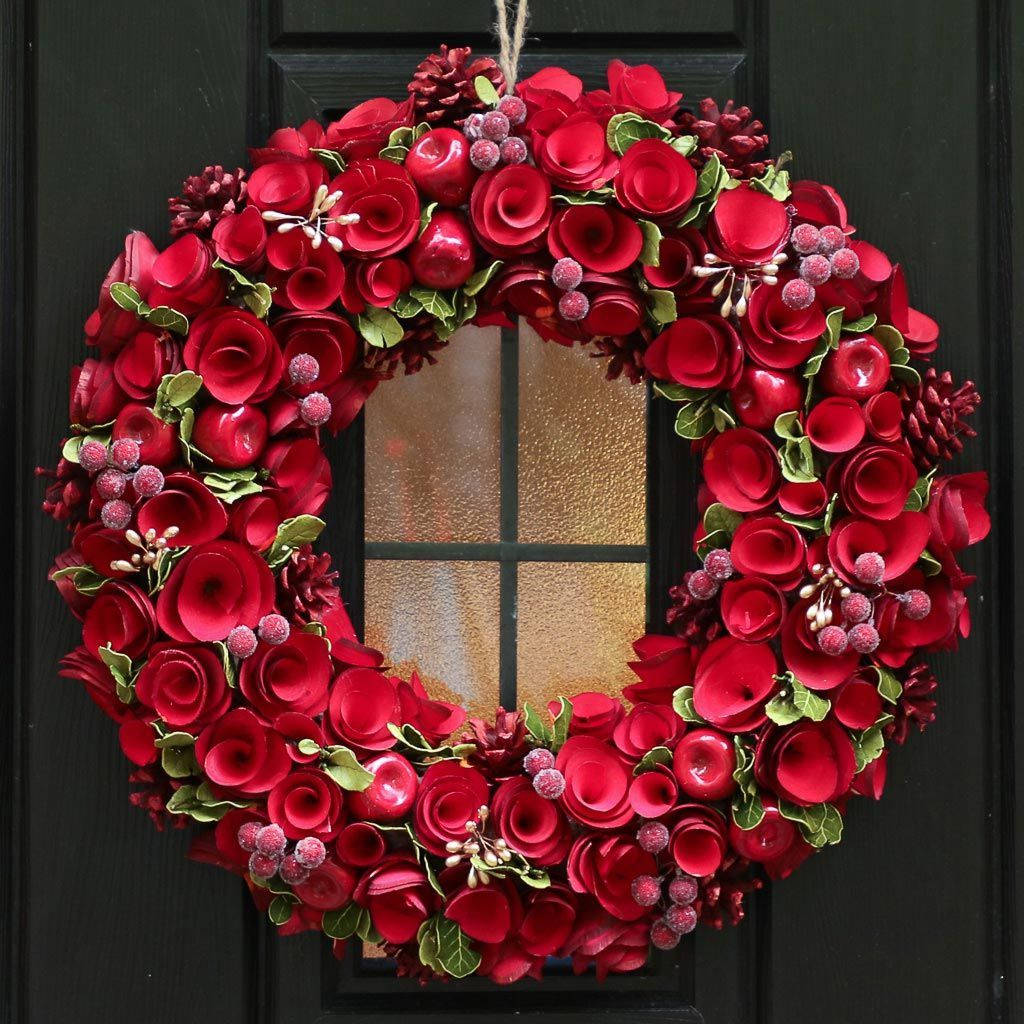 Christmas Wreath Red Roses Background