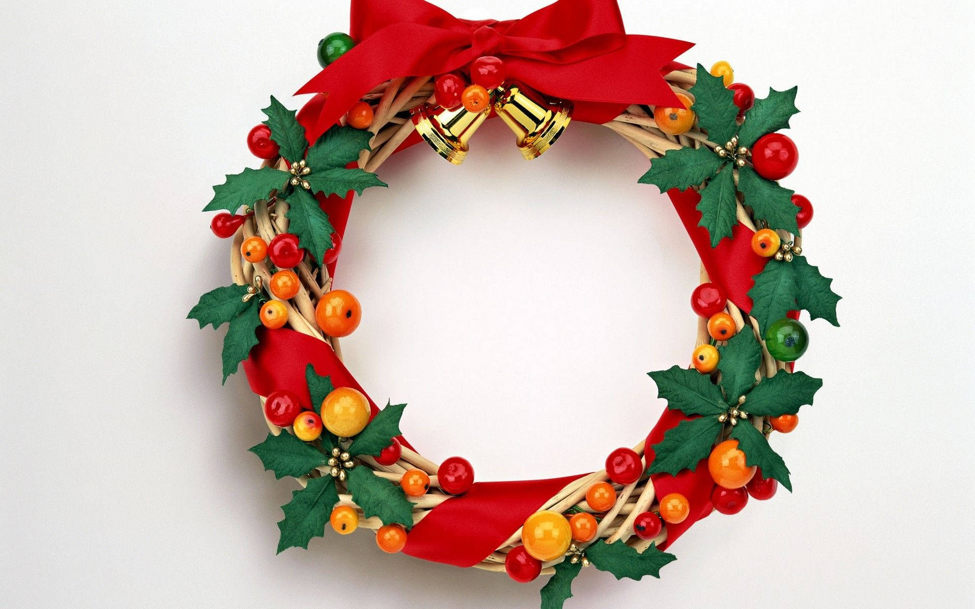 Christmas Wreath Tied With Red Ribbon Background
