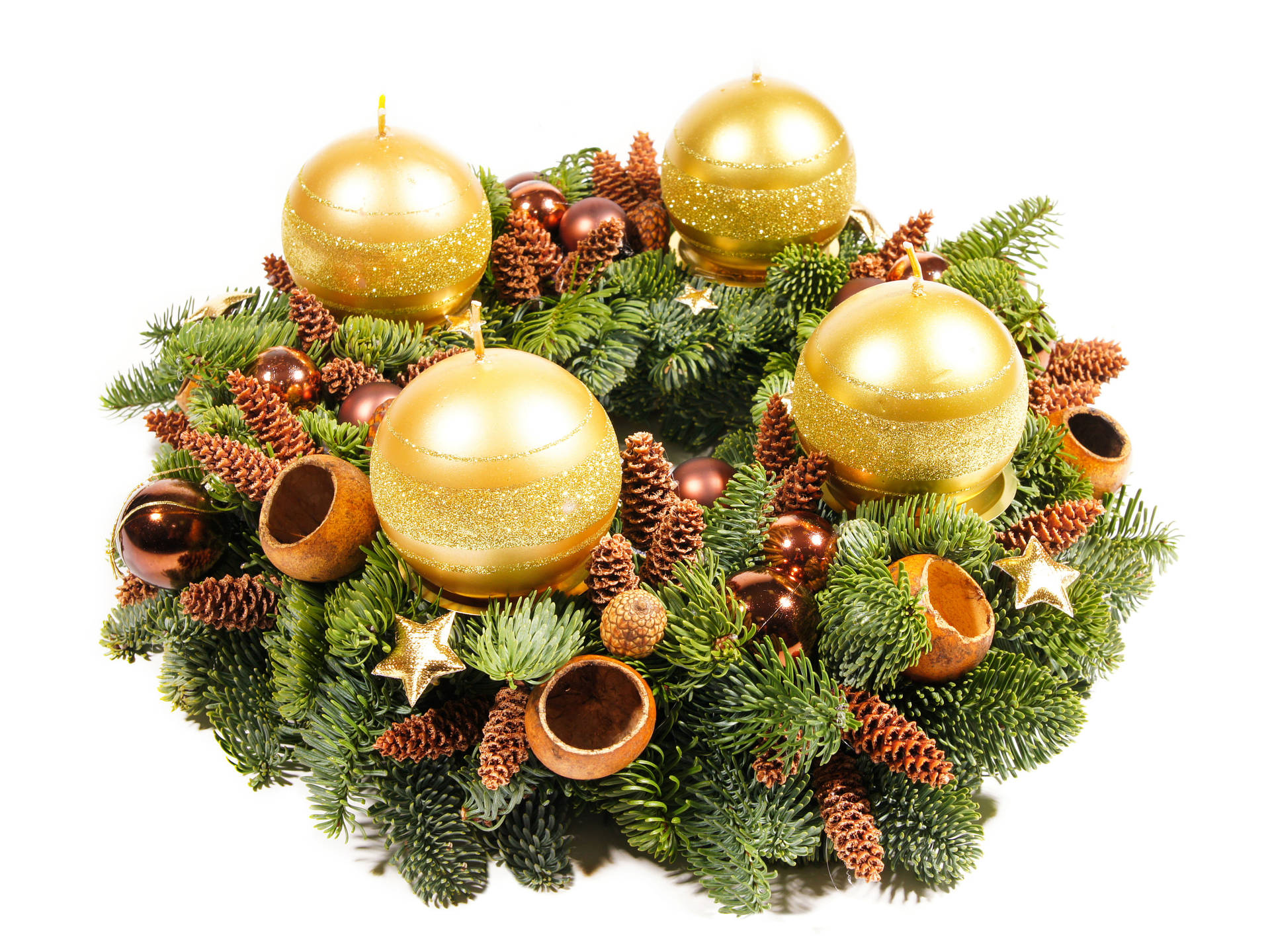 Christmas Wreath With Golden Balls Background