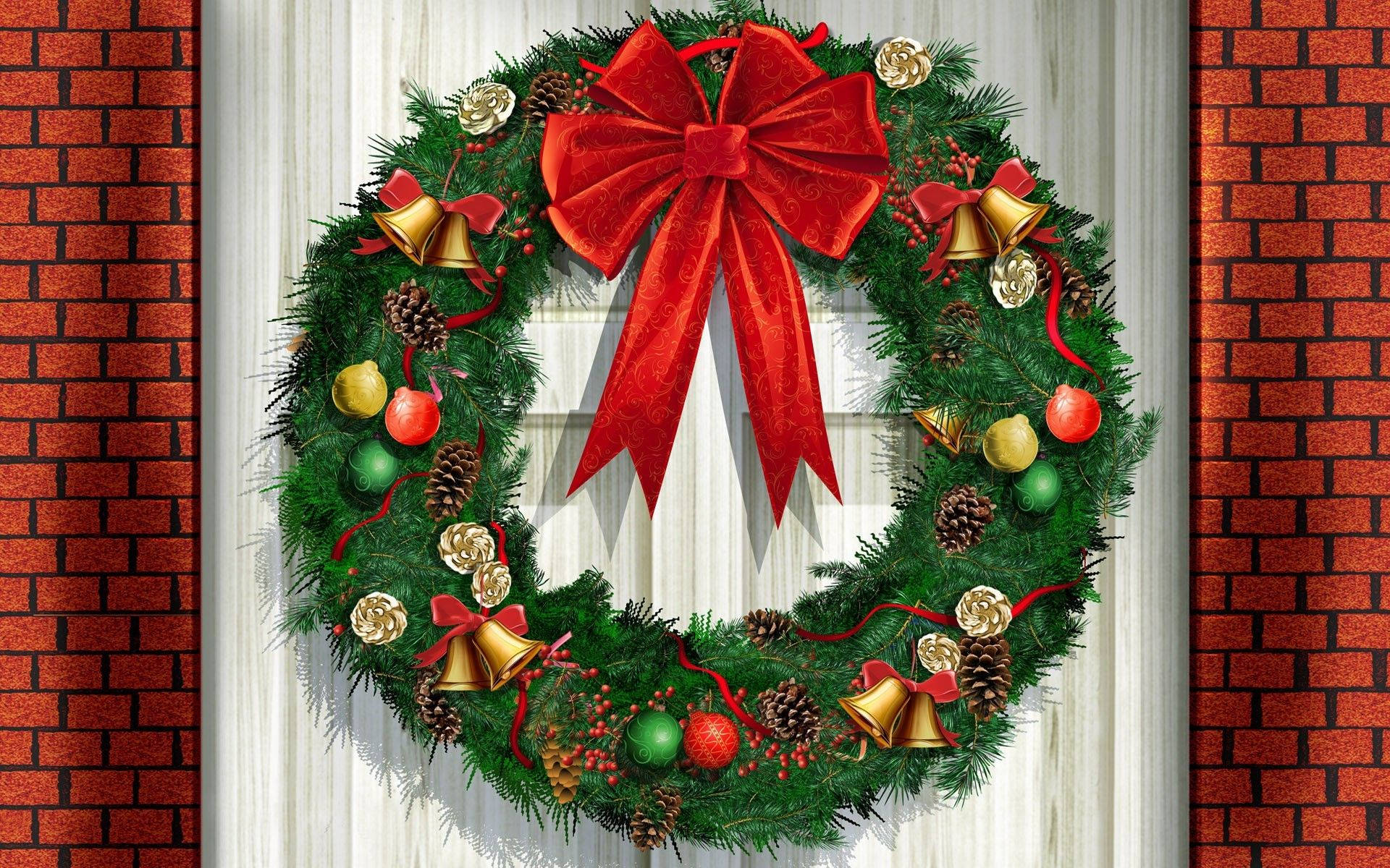 Christmas Wreath With Ribbon Background