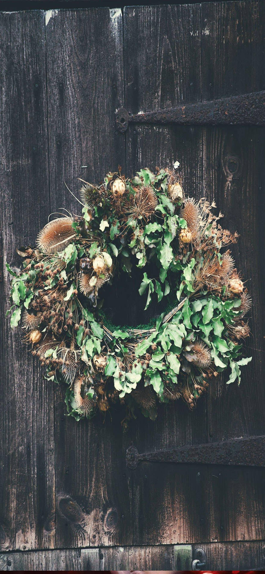 Christmas Wreath With Rustic Design Background