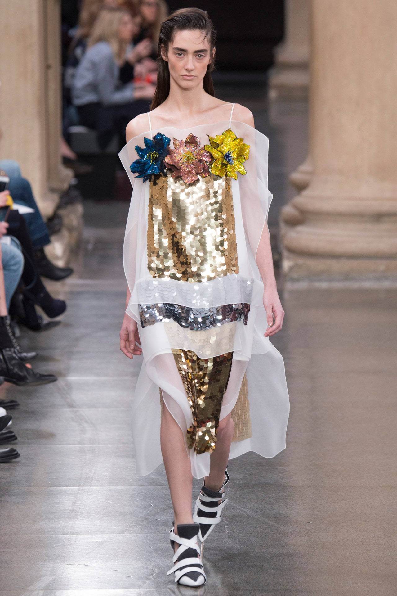 Christopher Kane Gold Sheer Sequined Dress Background