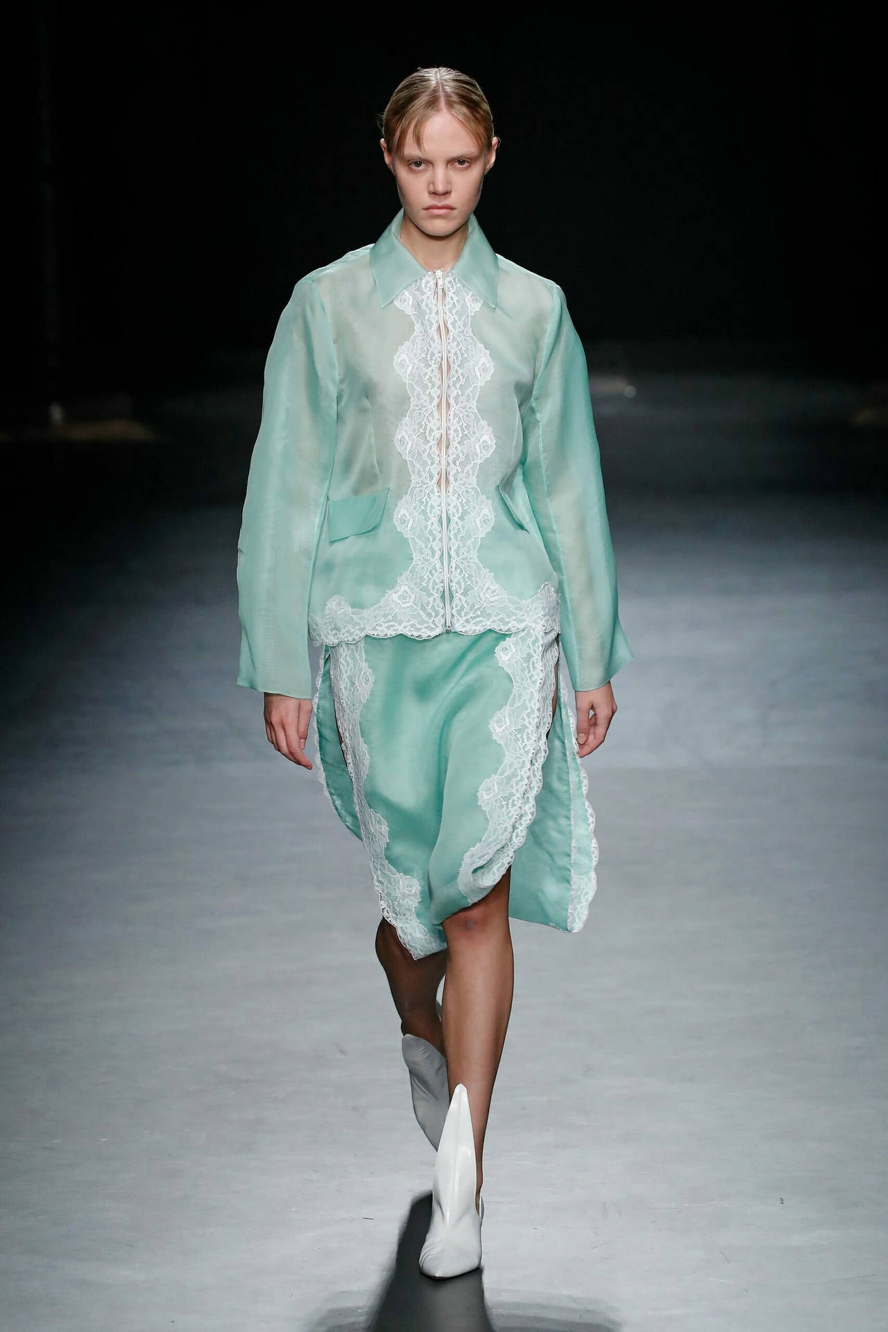 Christopher Kane Green Sheer Button Down Background