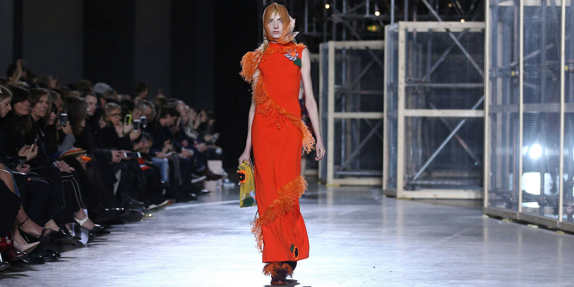 Christopher Kane Red Dress With Feathers Background