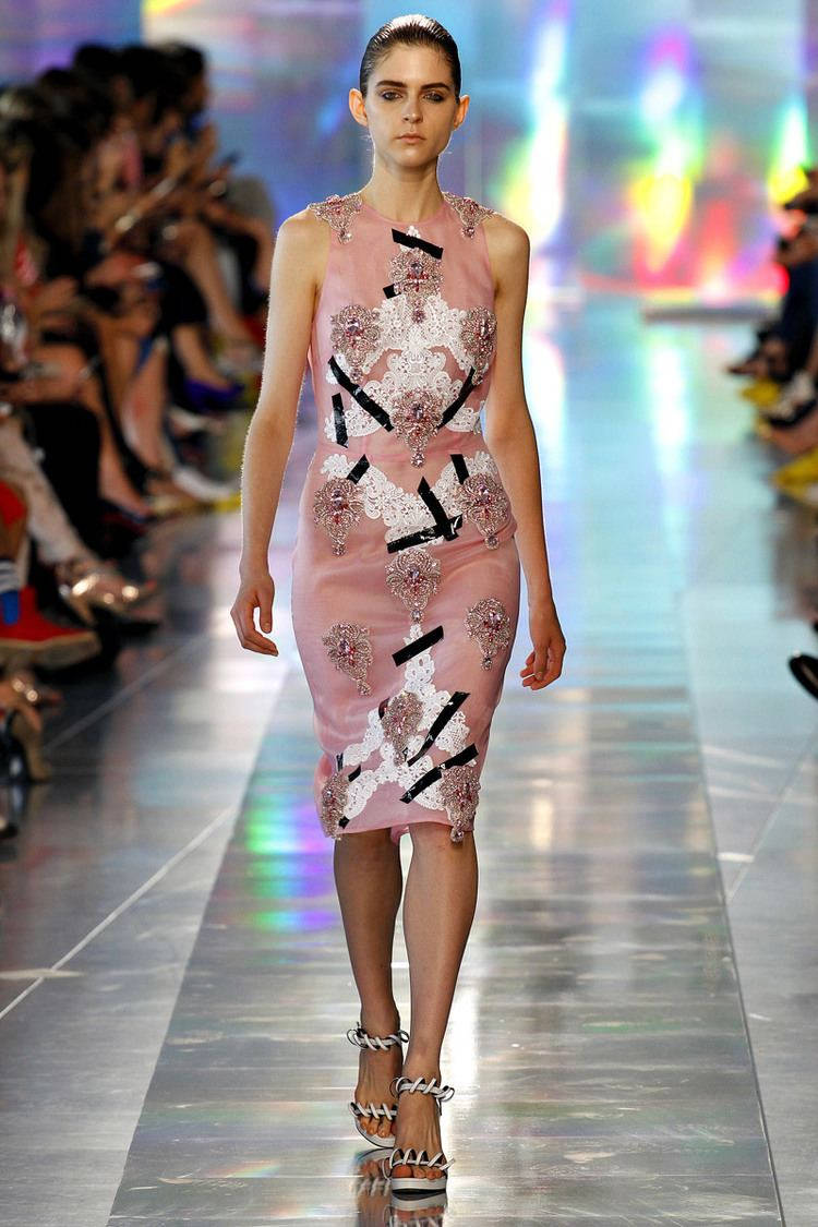 Christopher Kane's Intricate Pink Beaded Lacey Dress Background