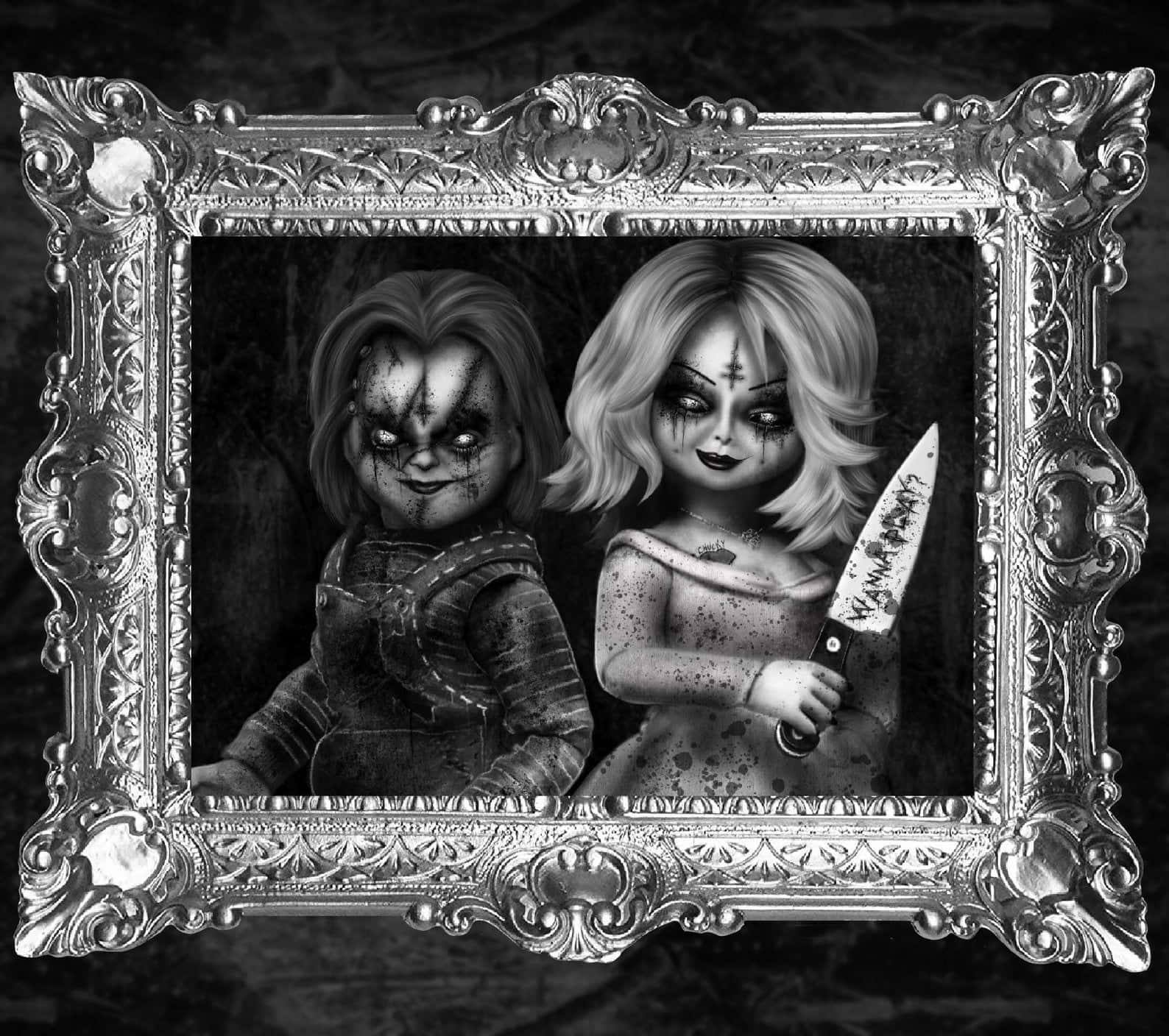 Chucky And Tiffany Black And White Frame Background