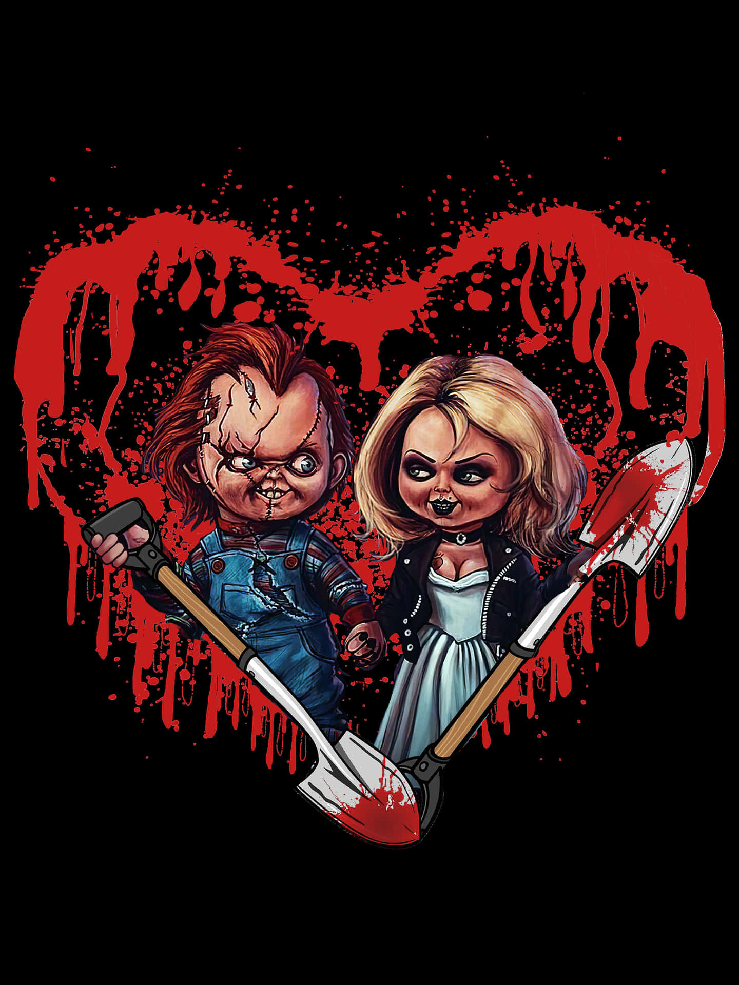 Chucky And Tiffany Bloody Heart Art Background