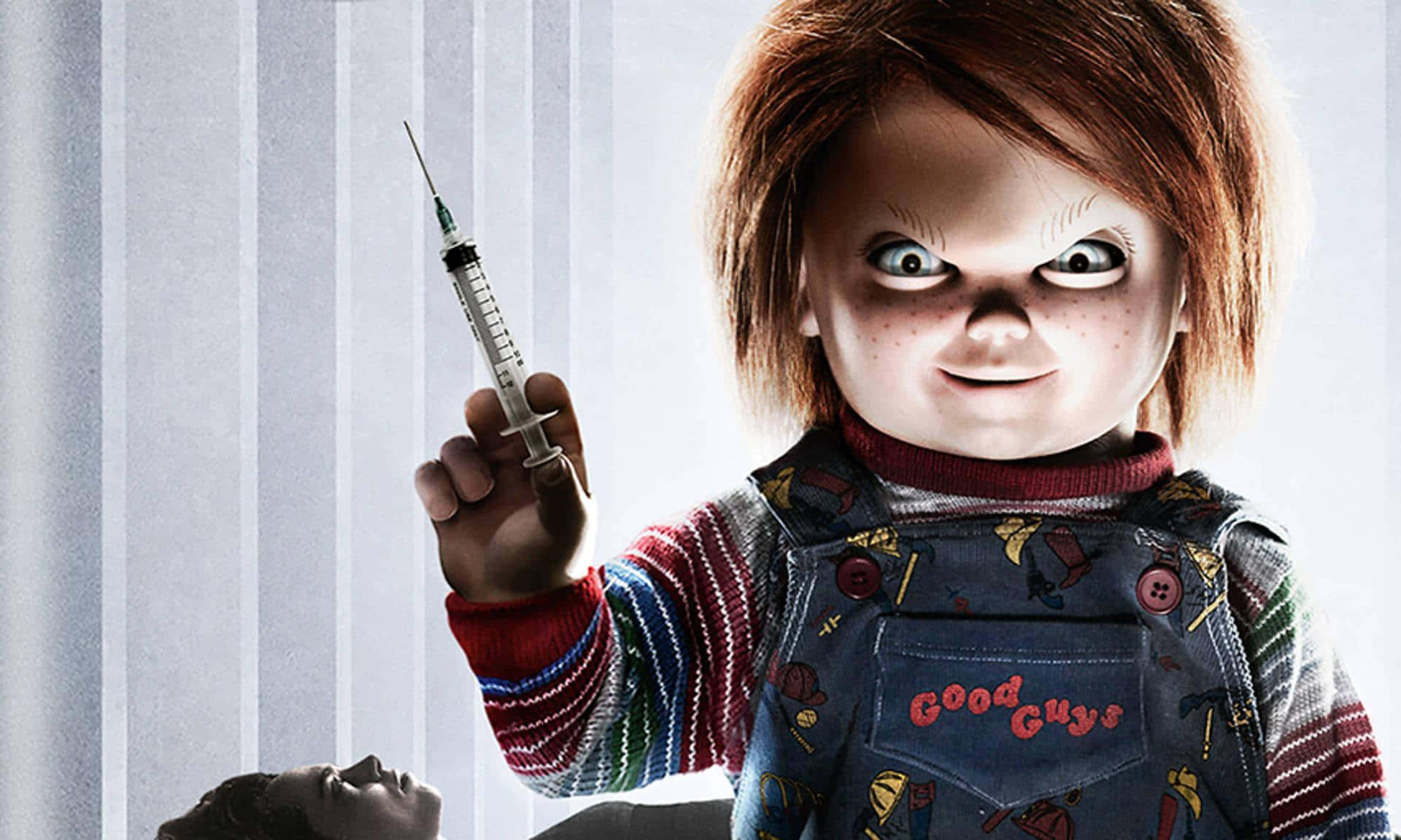 Chucky Doll Holding An Injection Background