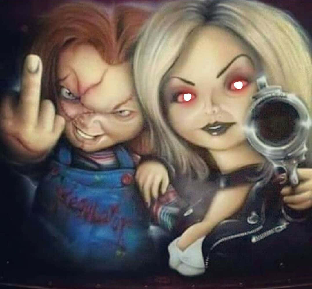 Chucky Finger And Tiffany Pointing Gun