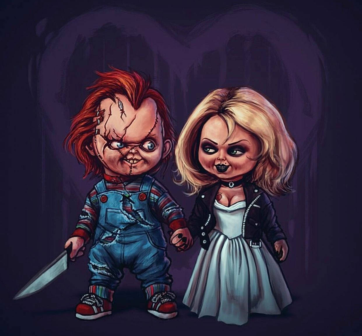 Chucky Holding Hands With Tiffany Background