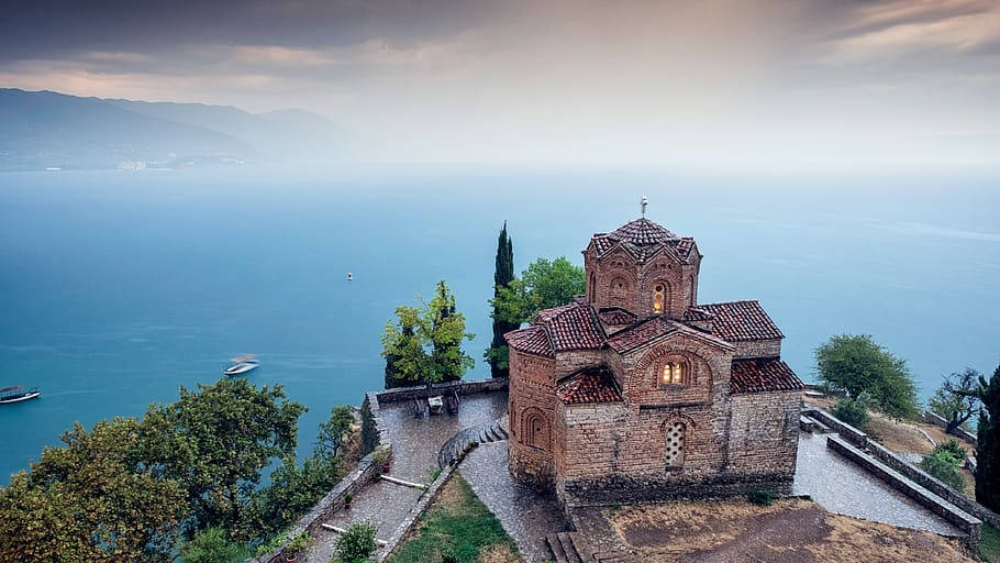 Church By The Cliff In North Macedonia Background