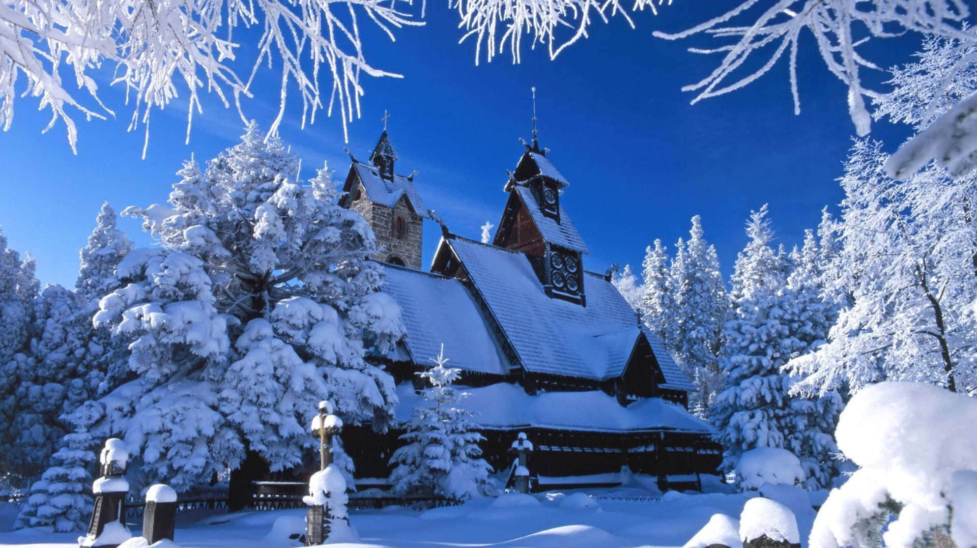 Church In Winter Scenery Desktop Background