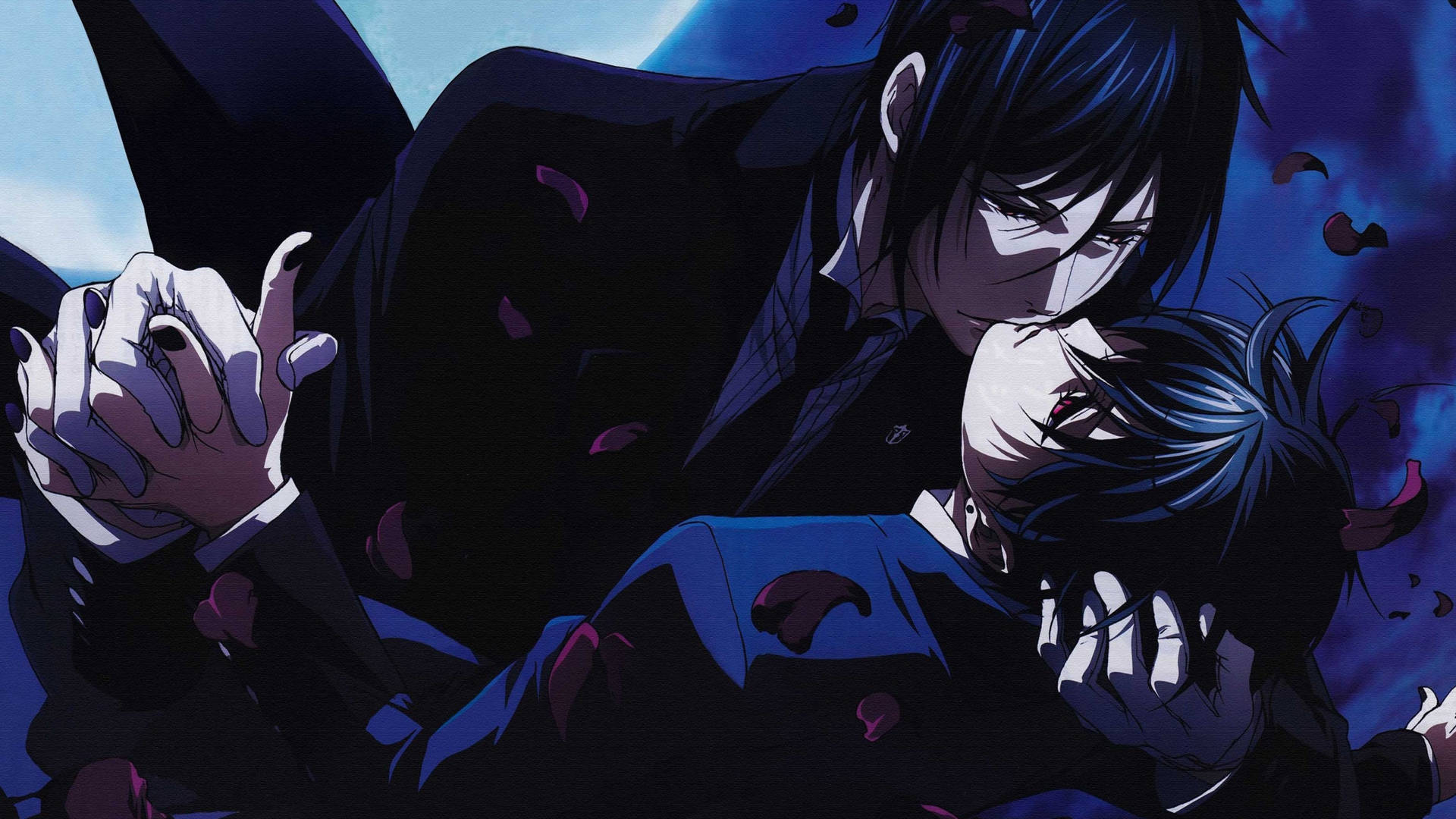 Ciel And Sebastian Anime Couple Kiss Background