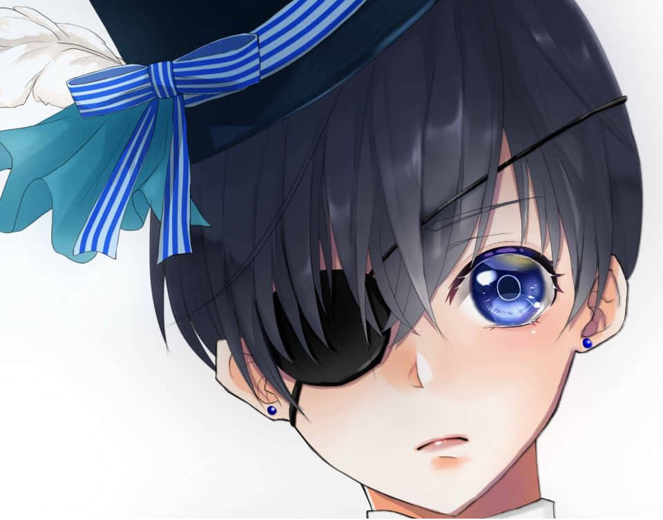 Ciel Phantomhive Posing With An Intense Gaze In A Blue Aesthetic Setting Background