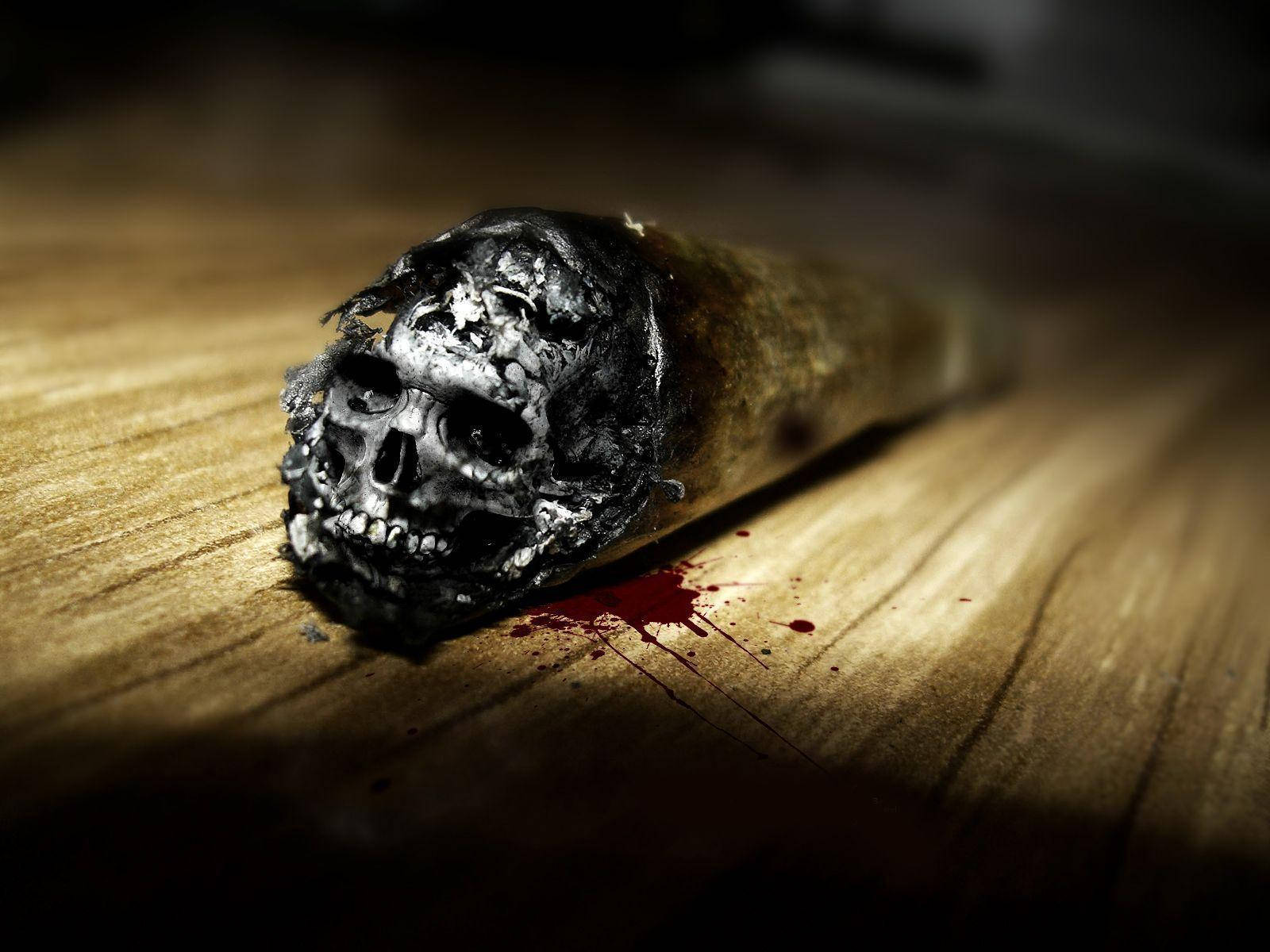 Cigarette Hd Skull With Blood Splat Background