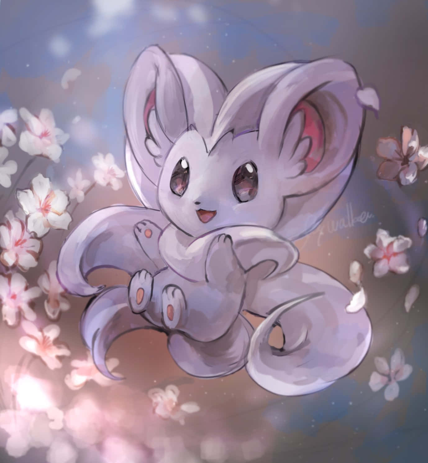 Cinccino Surrounded By Flowers Background