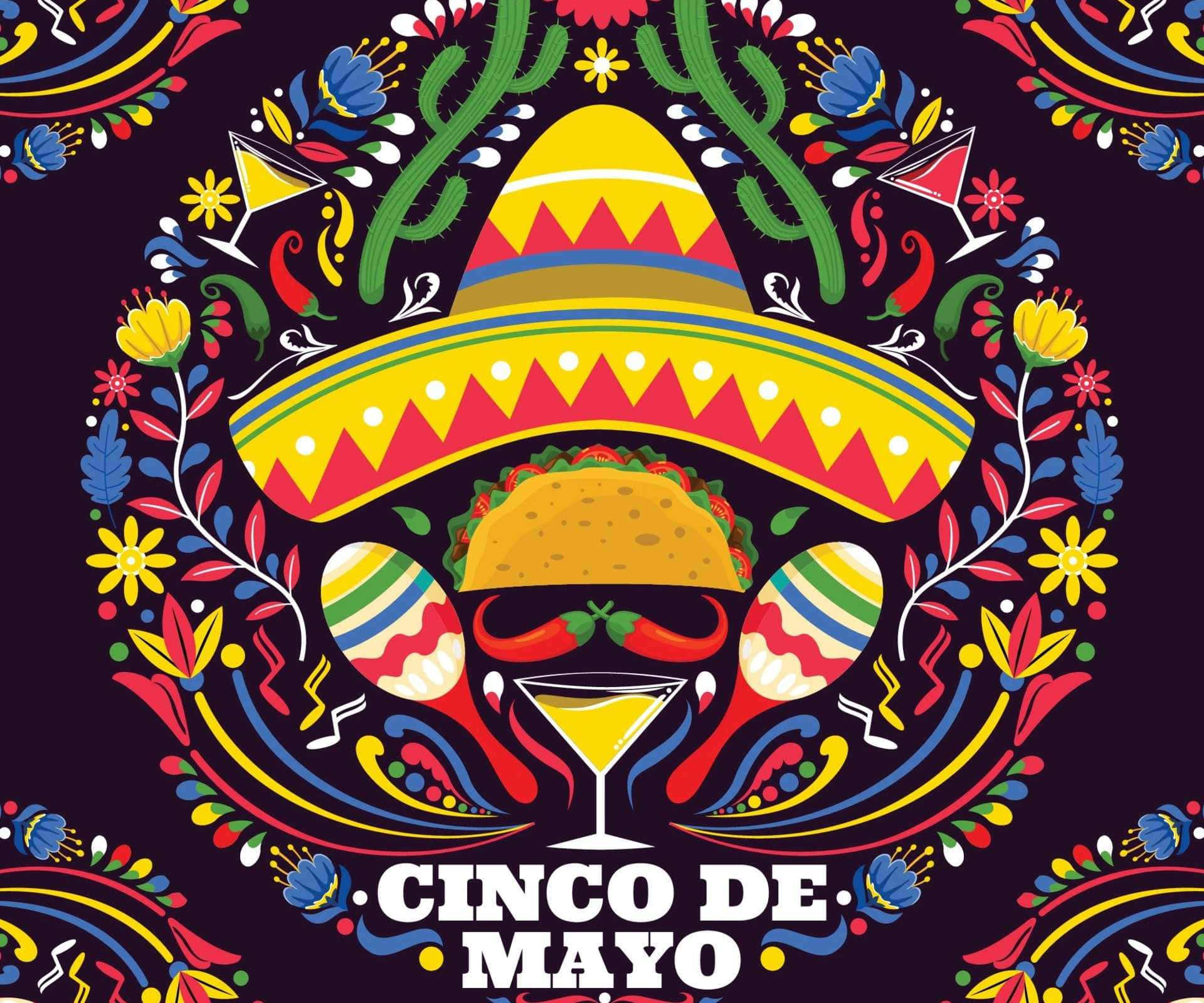Cinco De Mayo Poster With A Sombrero And A Tequila