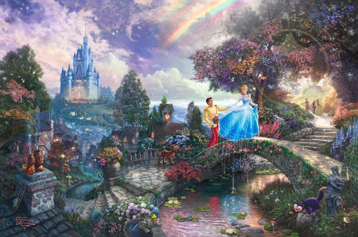 Cinderella And Prince Edward In The Castle Background