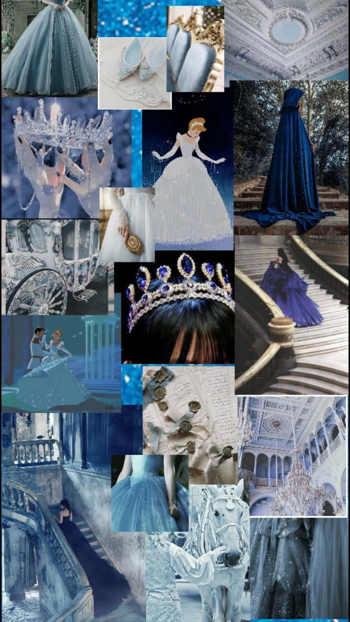 Cinderella Collage With Pictures Of Dresses And Tiaras Background
