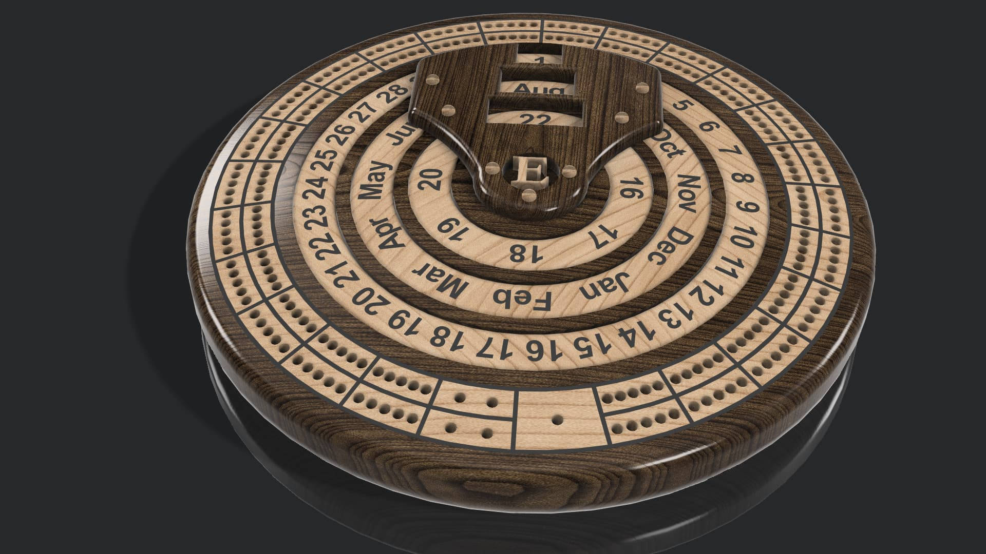 Circular Wooden Cribbage Calendar