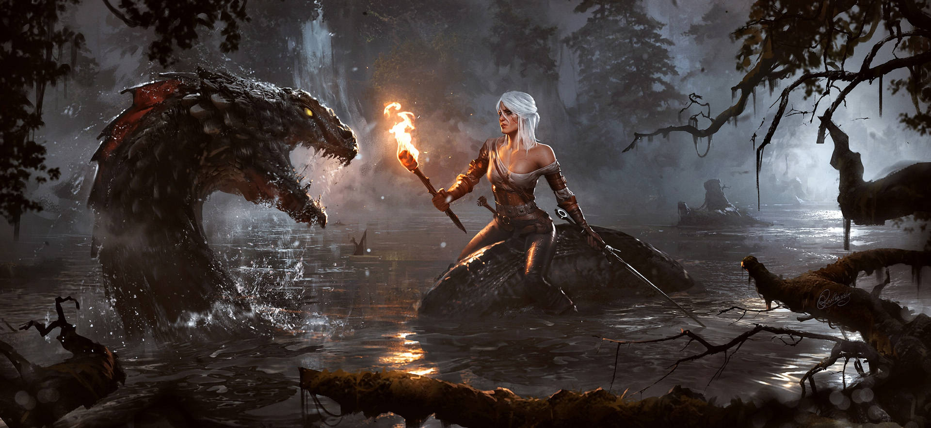 Ciri Serpent Battle The Witcher 3 Background