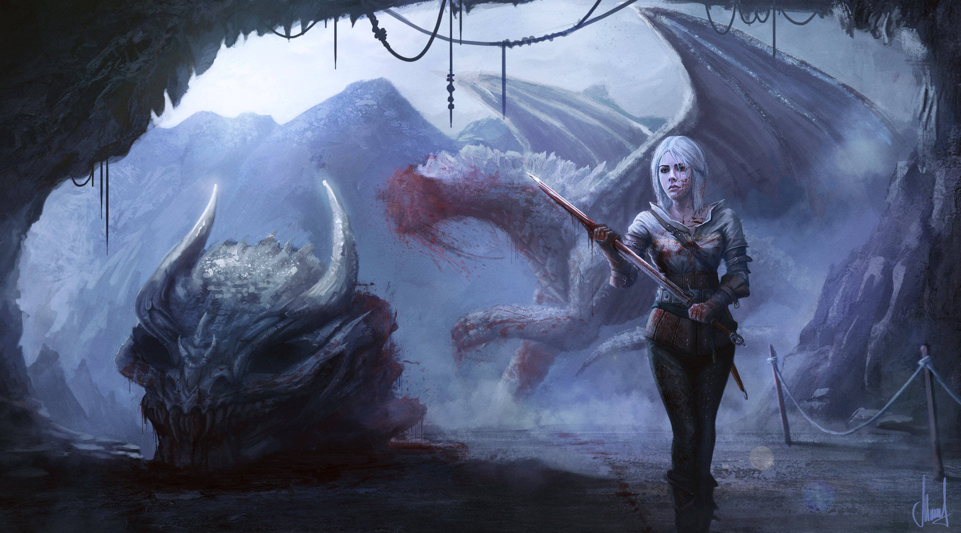 Ciri Slaying Beast The Witcher 3 Background
