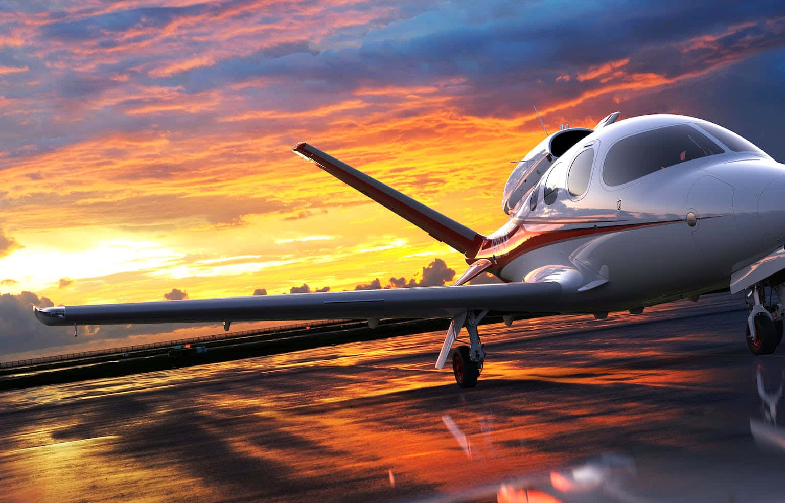 Cirrus Vision Sf50 Small Airplane At Sunset Background