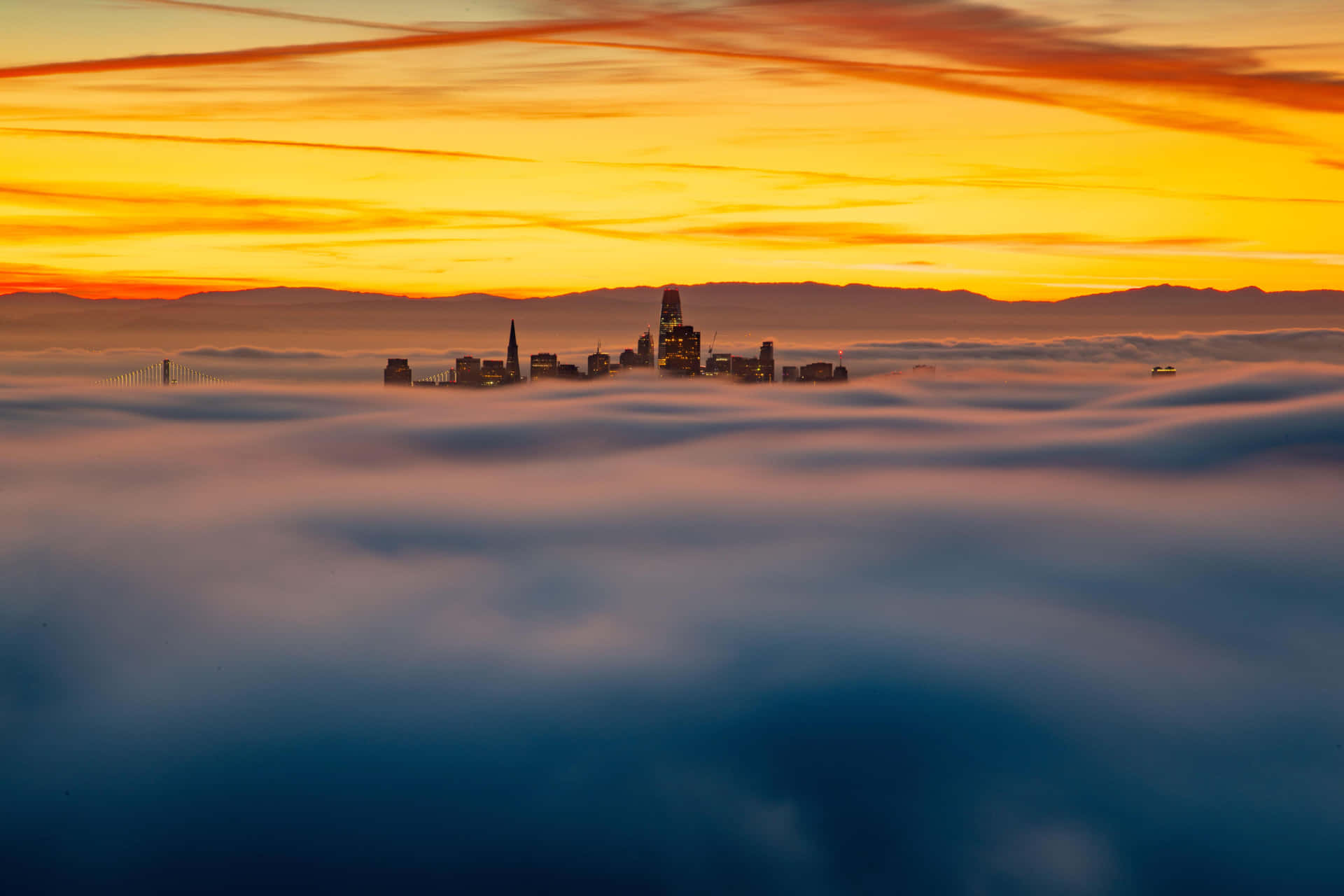 City_ Above_ Clouds_ Sunset Background