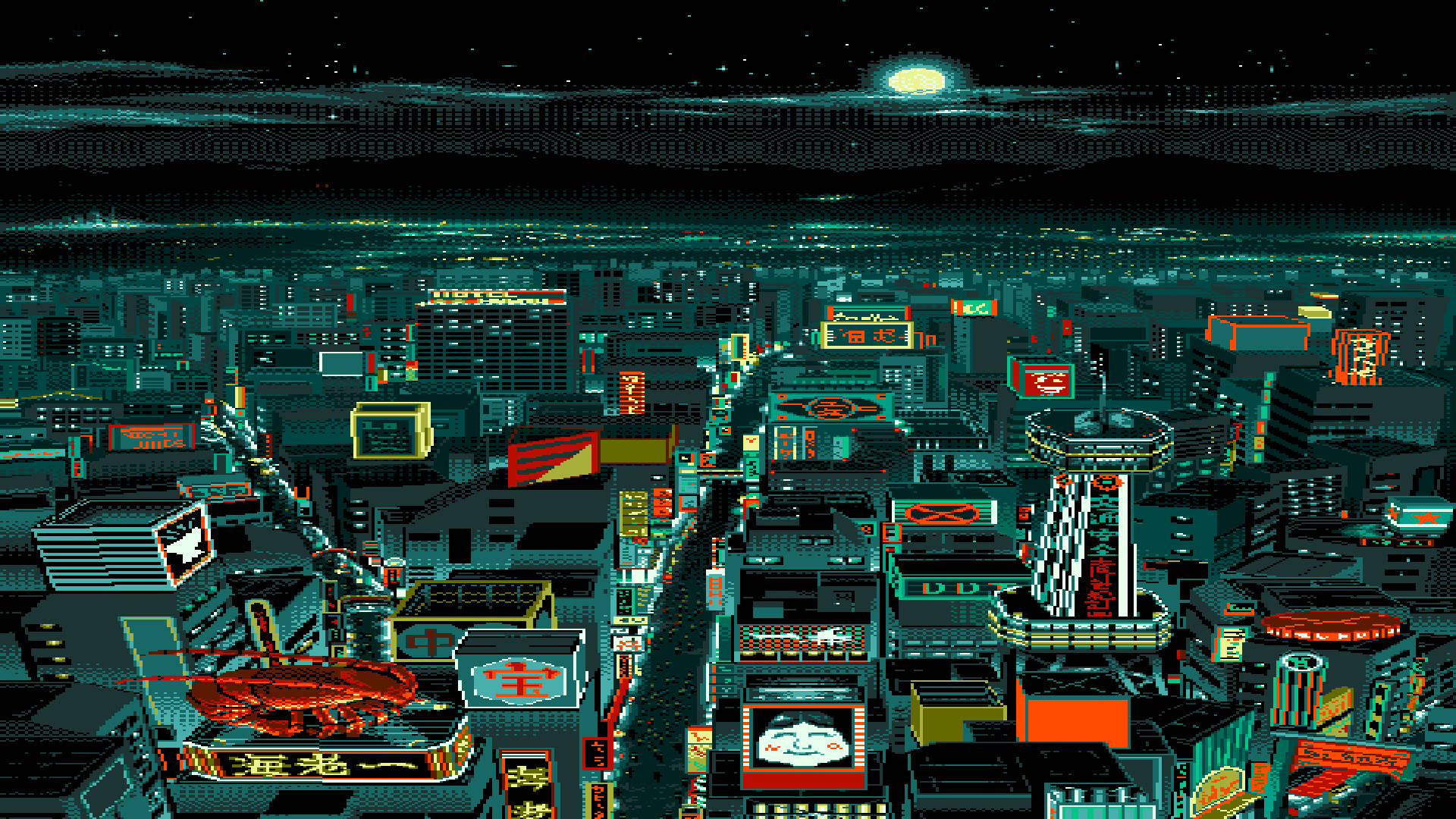 City Aerial View In An Aesthetic Pixel Art Background