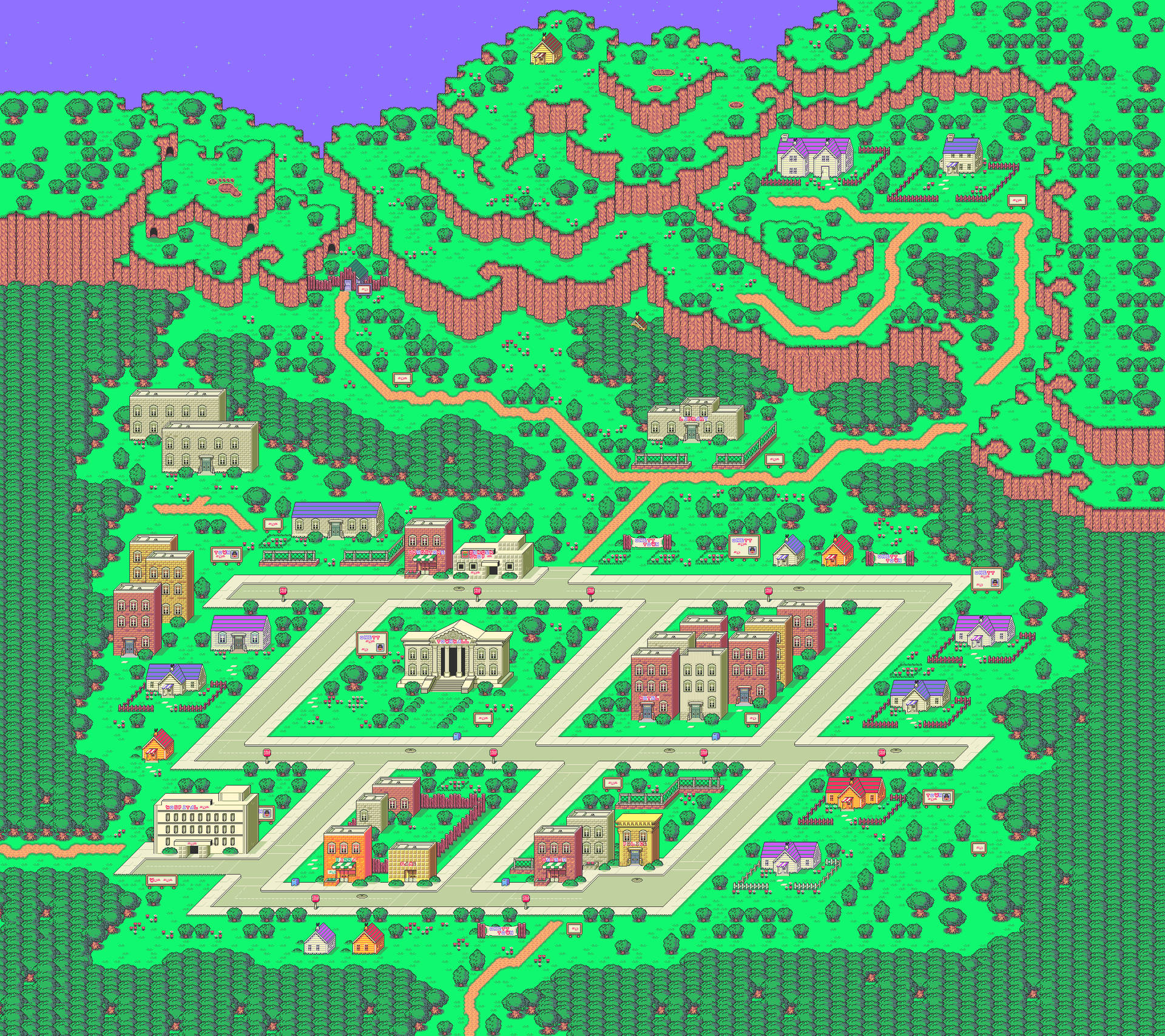 City And Village Landscape Of Earthbound Background
