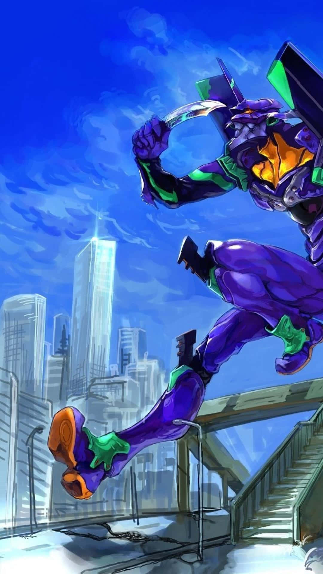 City Art Neon Genesis Evangelion Iphone Background