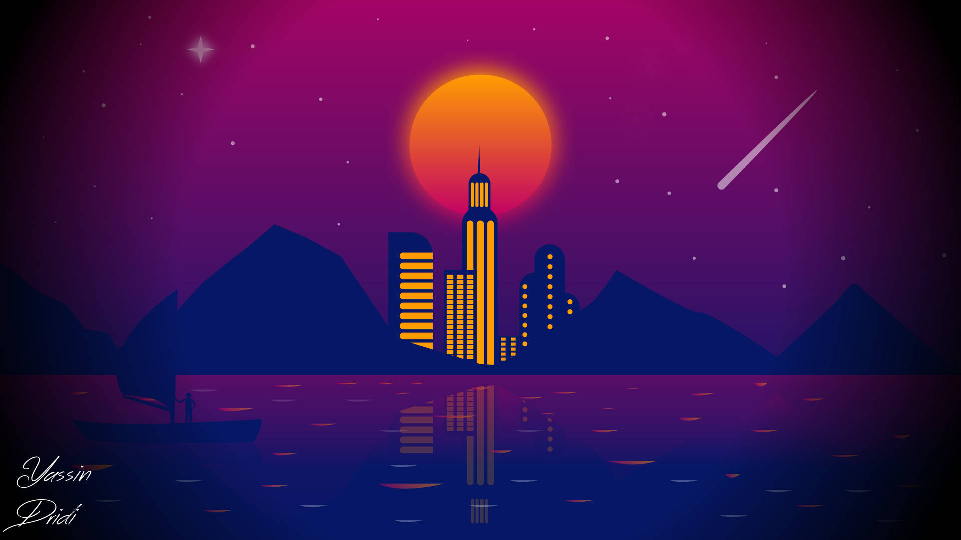 City Art With Shooting Star Background