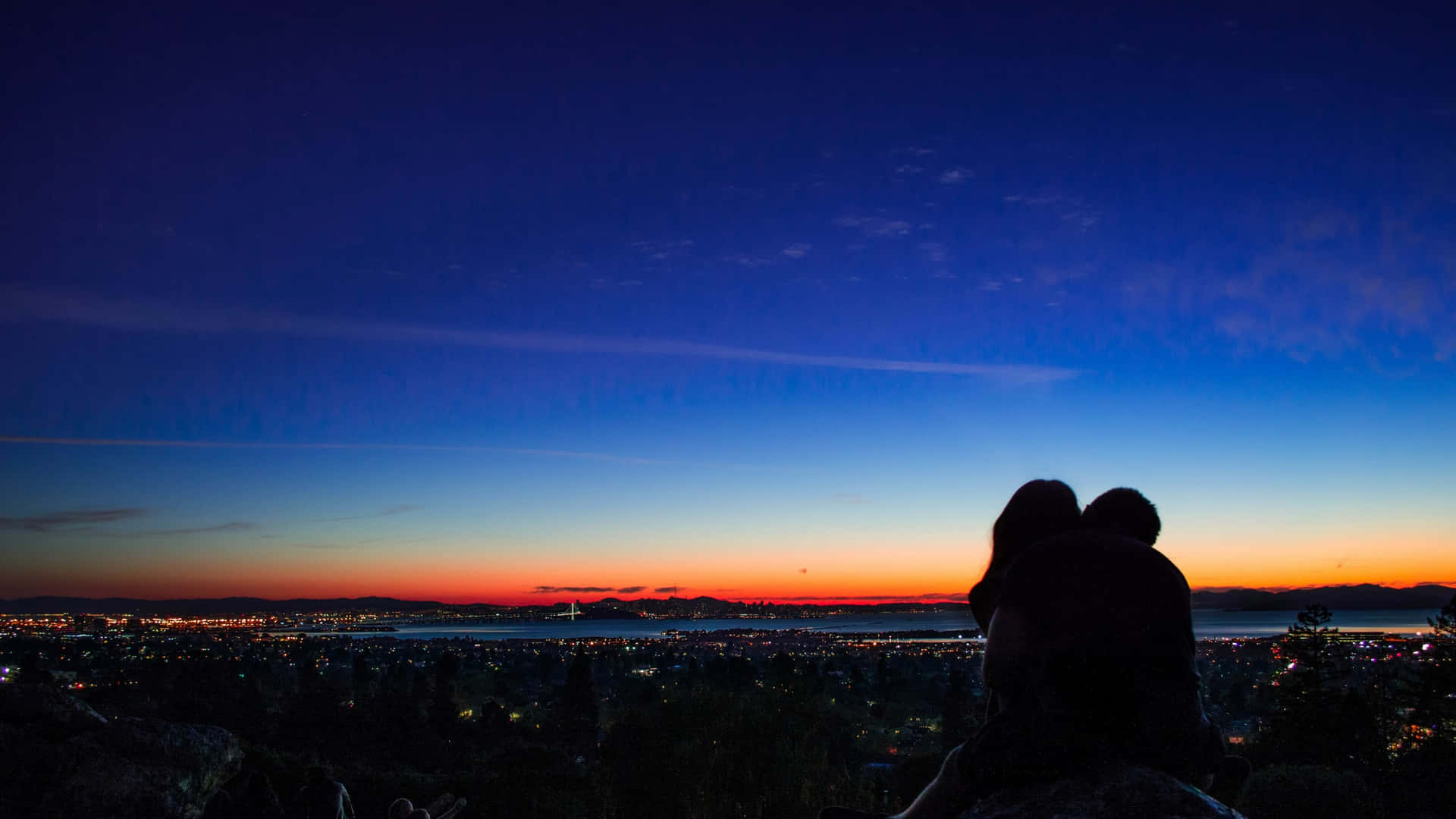 City Lights Sunset Couple Background