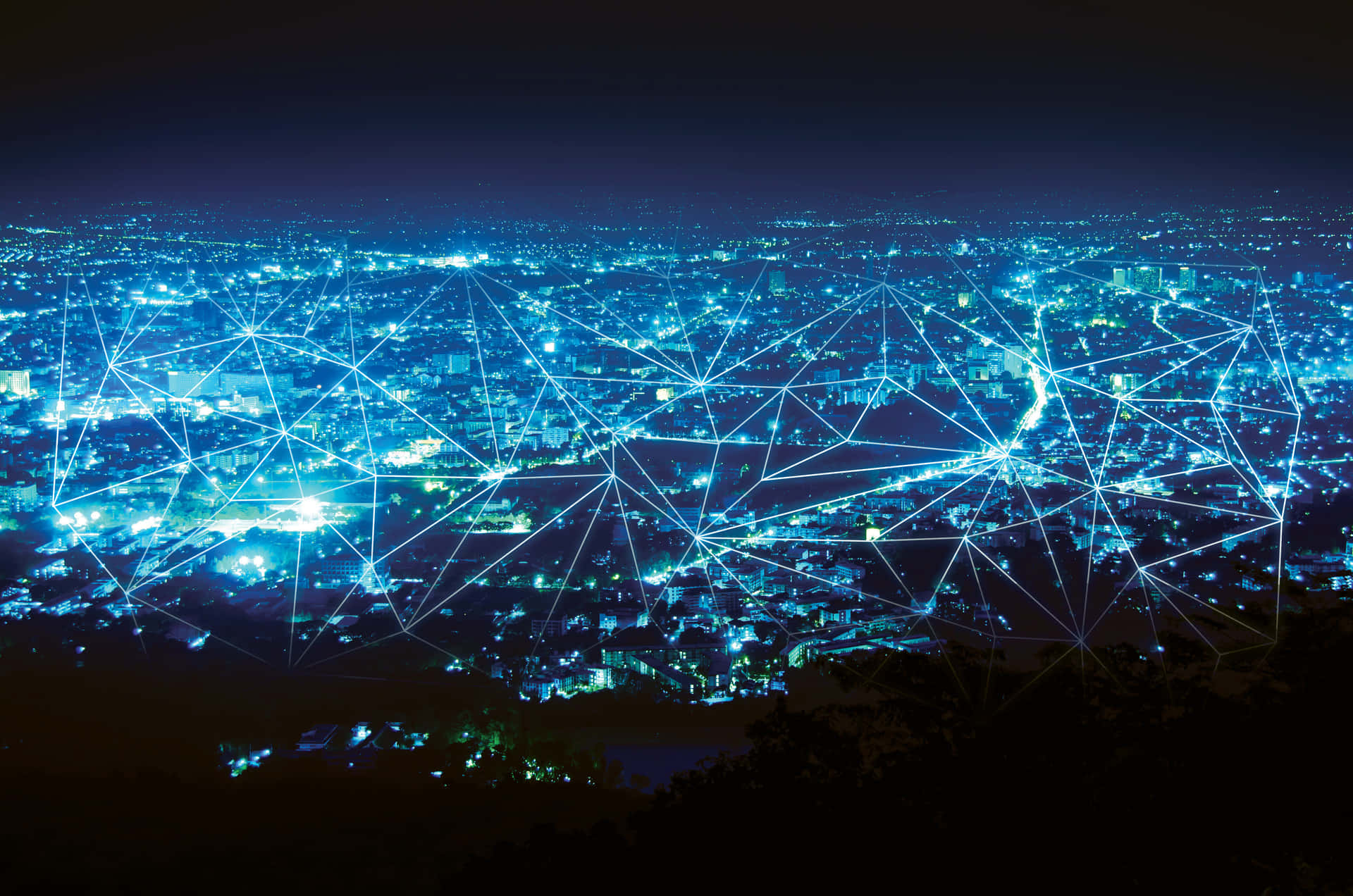 City Network Connectivity Night Background