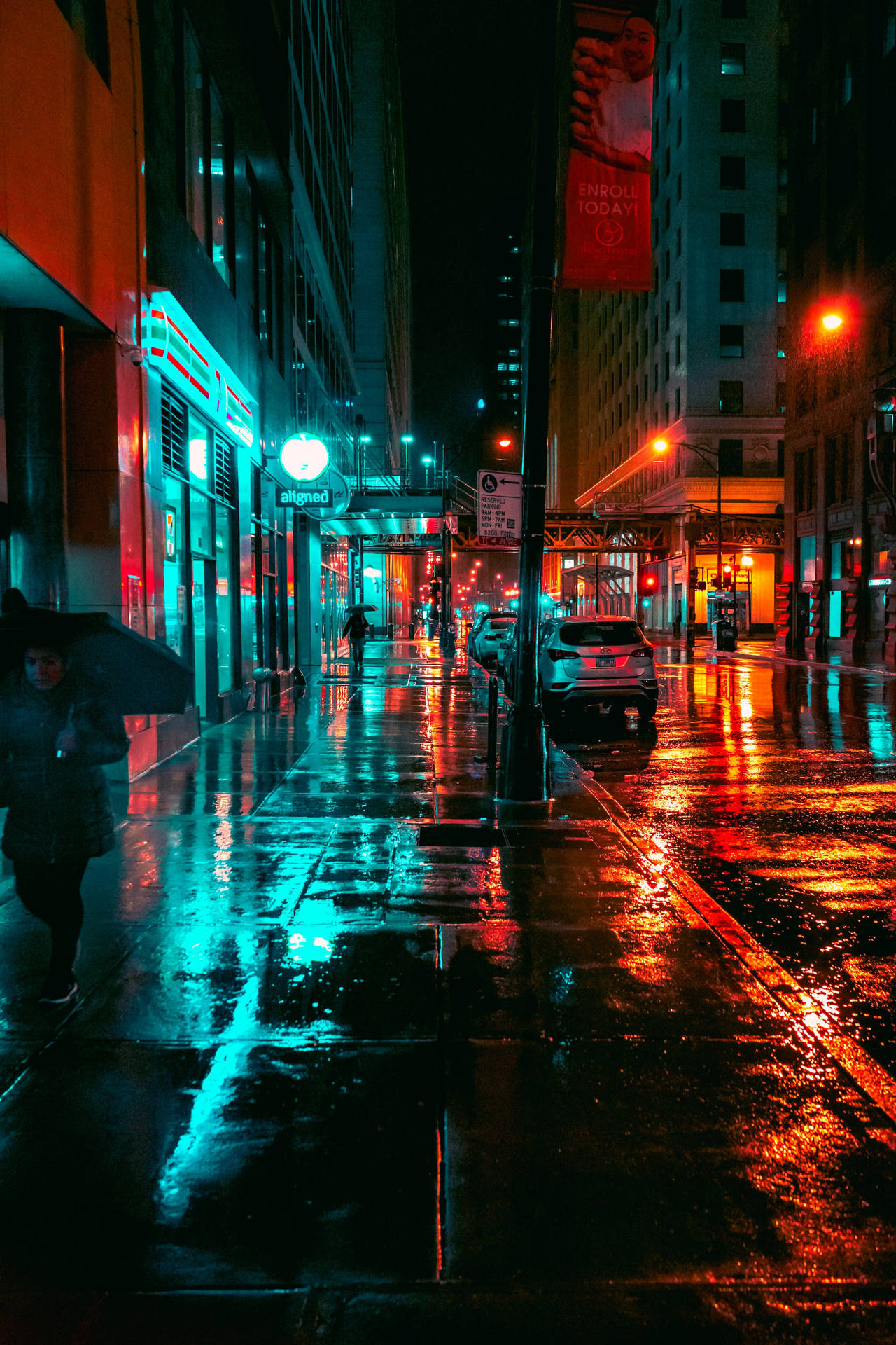 City Night Orange Blue Street Background