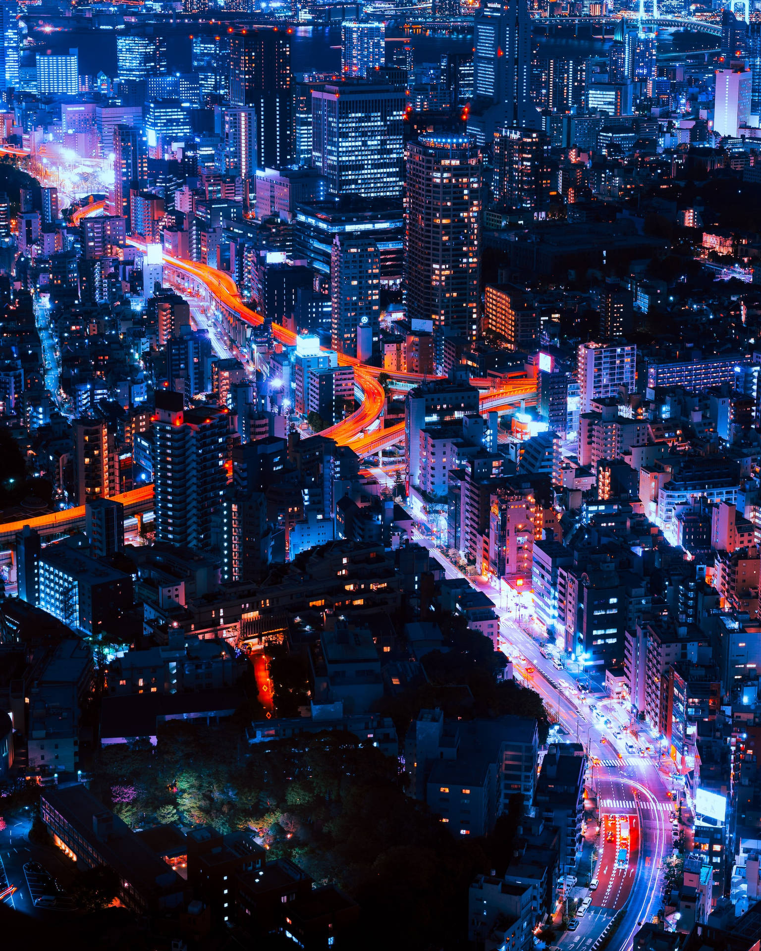 City Night Orange Roads Background