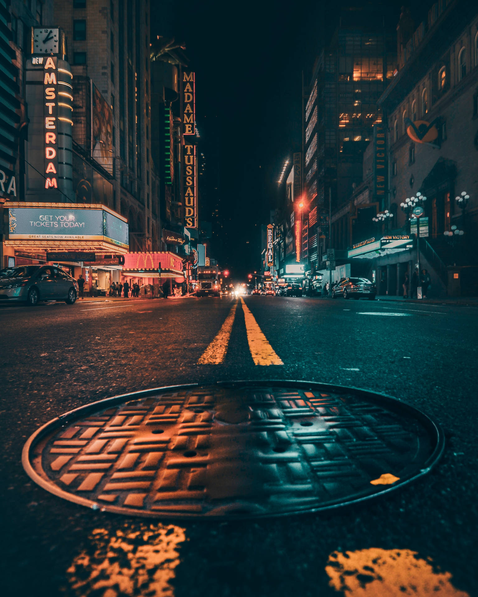 City Night Street Manhole Background