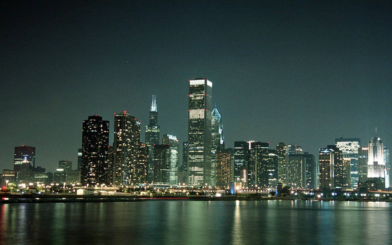 City Of Chicago At Night Background