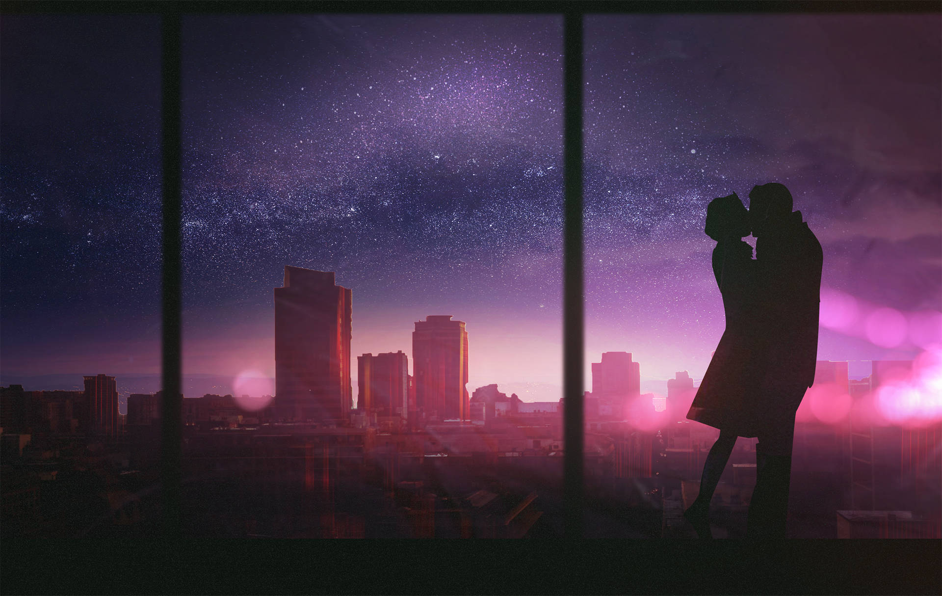 City Silhouette Kissing Hd Background