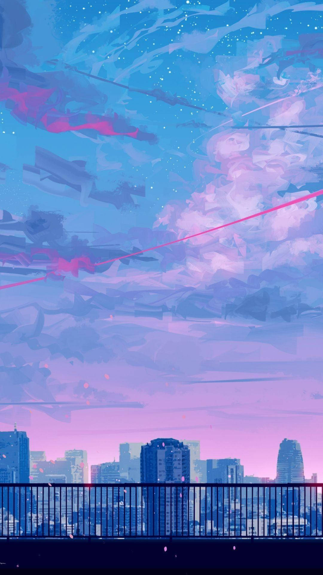 City Skyline Aesthetic Anime Scenery Background
