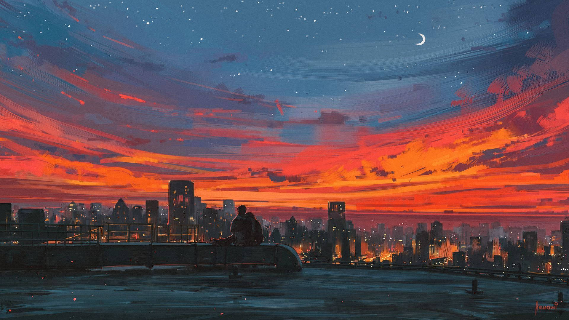 City Sunset Aesthetic Background