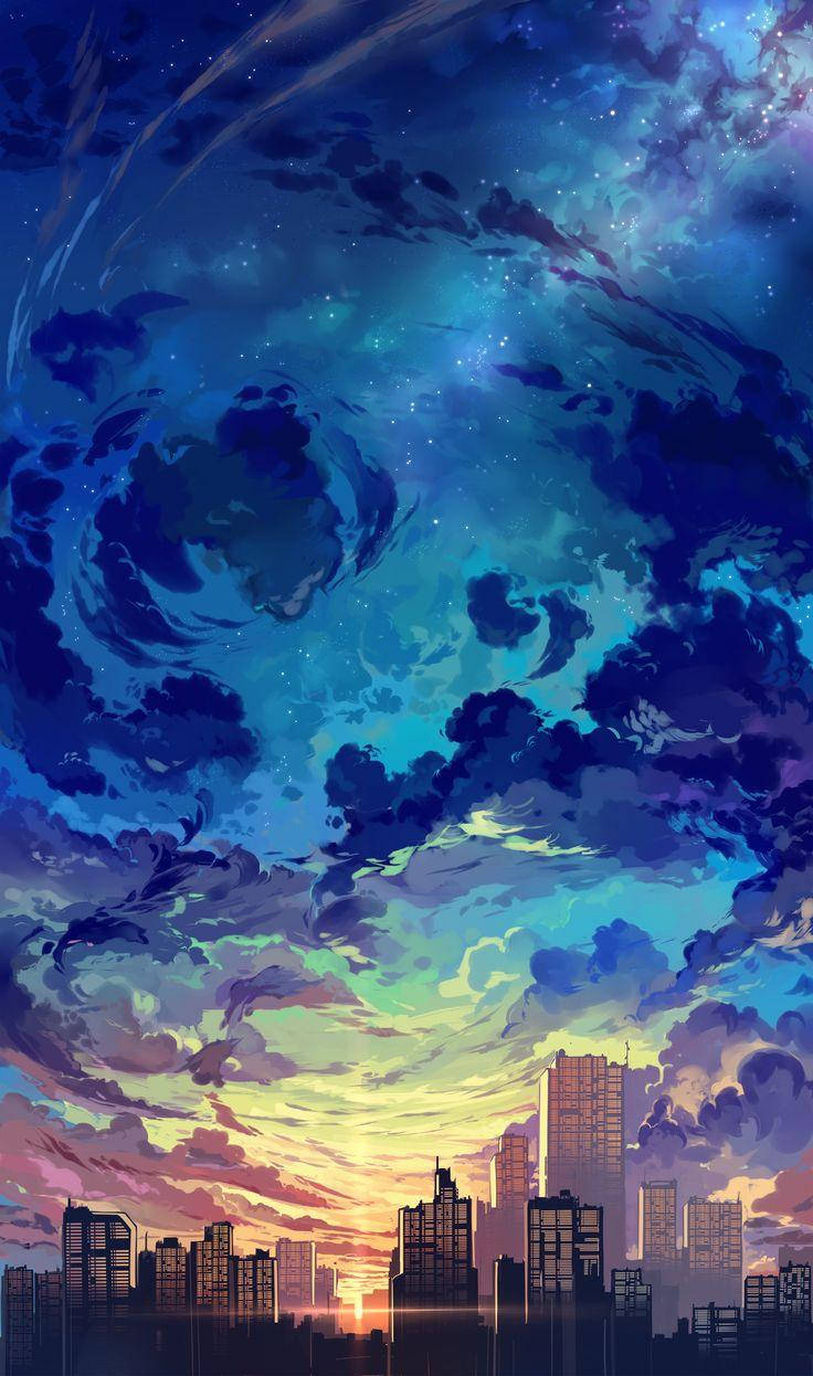 City Sunset Aesthetic Anime Scenery Background